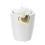 PORTACANDELA GRES BIANCO 8CM CUORE ORO