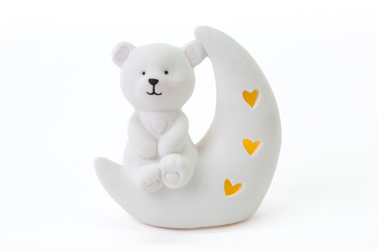 54335 orsetto cuore luna led porcellana rosa simeone tendenze Orsetto Luna a led rosa 10.5cm - immagine 1