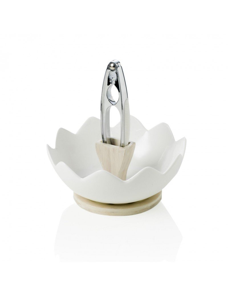 54605-CIOTOLA-PORTANOCI-ZIGOZAGO-IN-PORCELLANA-BIANCA-CON-SUPPORTO-IN-BAMBOO-NATURALE Ciotola portanoci Zigozago - immagine 1