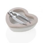 Ciotola Portanoci a cuore in porcellana bianca e bamboo naturale