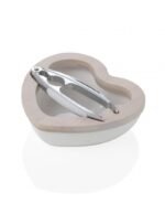 Ciotola Portanoci a cuore in porcellana bianca e bamboo naturale