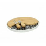 TAGLIERE SHANTI NERO PORC/BAMBOO C/2COLTELLI FORMAGGIO INOX