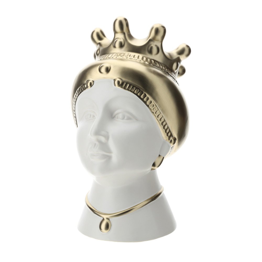 28497 contenitore testa di moro in gres bianco e oro - simeone tendenze Contenitore testa di moro in gres porcellanato bianco e oro - immagine 1