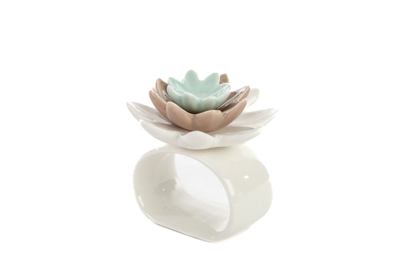 52315-p:tovagliolo fiore porcellana 6,5xh.5,5 cm - simeone tendenze Portatovagliolo fiore in porcellana - immagine 1