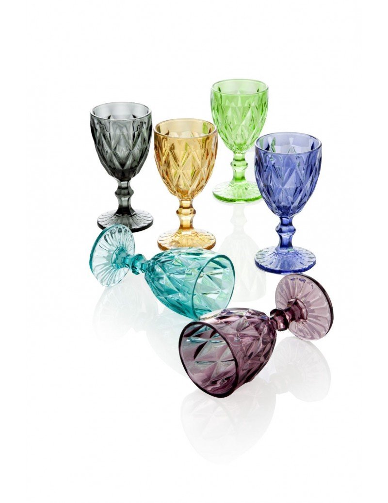 54112- calice diamante colori assortiti set 6 pezzi in vetro - simeone tendenze Calice Diamante colori assortiti 6 pezzi - immagine 1