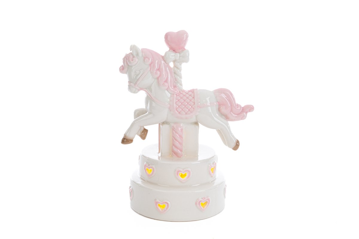 55325 unicorno porcellana led rosa 12x8xh.15cm - simeone tendenze Unicorno in porcellana a led rosa - immagine 1