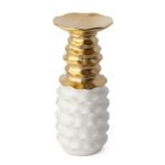 Portacandela in gres porcellanato bianco e oro