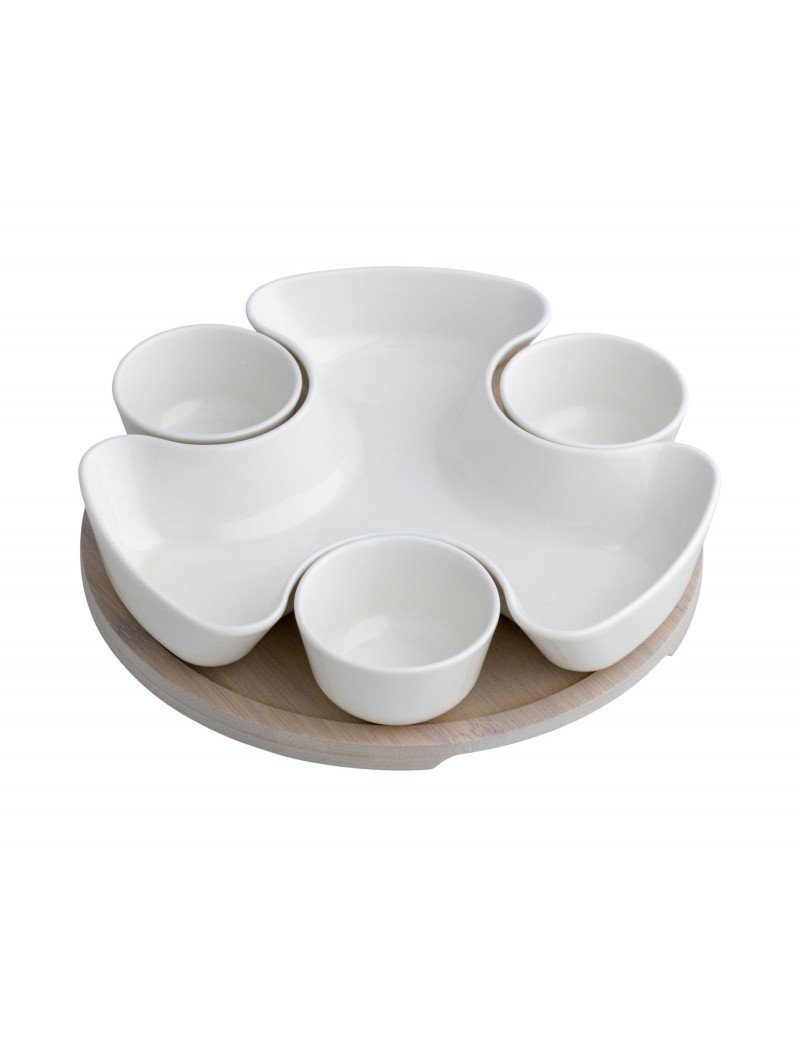 53375-antipastiera puzzle in porcellana bianca on supporto in bamboo naturale Brandani-Simeone Tendenze Antipastiera Puzzle - immagine 1