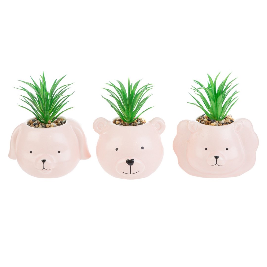 56410 piantina animaletti porcellana rosa 3ass.10x10x13cm Le Stelle Animaletti portapiantina in porcellana rosa in tre modelli