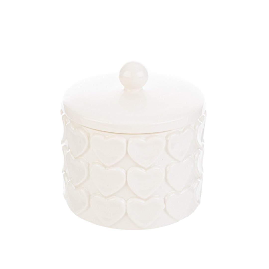 56521 Barattolo in porcellana a cuori con Candela Profumata 9cm Scatola in porcellana cuori con candela profumata