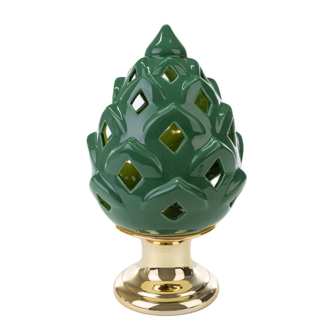 Pigna in Porcellana Verde a Led 32cm Pigna in Porcellana Verde a Led 32cm