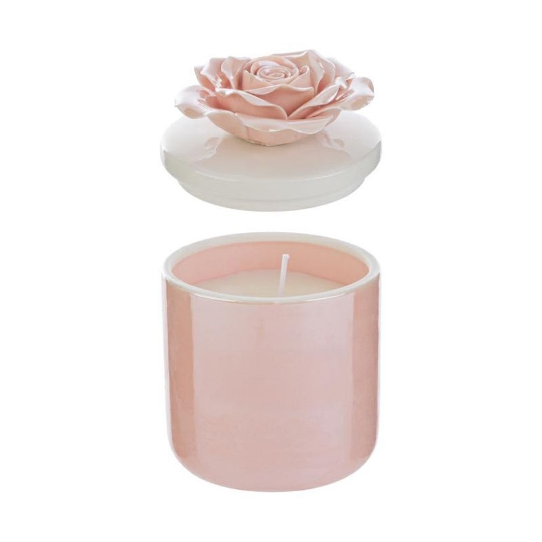 Barattolo in Porcellana Rosa con Candela di Le Stelle Bomboniere Barattolo in Porcellana Rosa con Candela