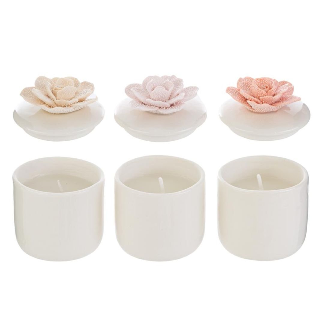 Candela Scatola Fiore in Porcellana di Le Stelle Bomboniere Candela Scatola Fiore in Porcellana