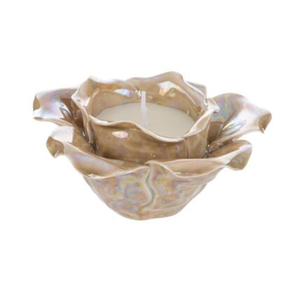 Fiore con Candela in Porcellana Beige 10cm