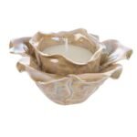 Fiore con Candela in Porcellana Beige 14cm