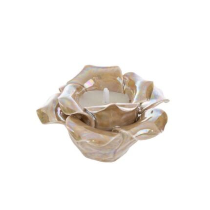 Fiore con Candela in Porcellana Beige 8cm