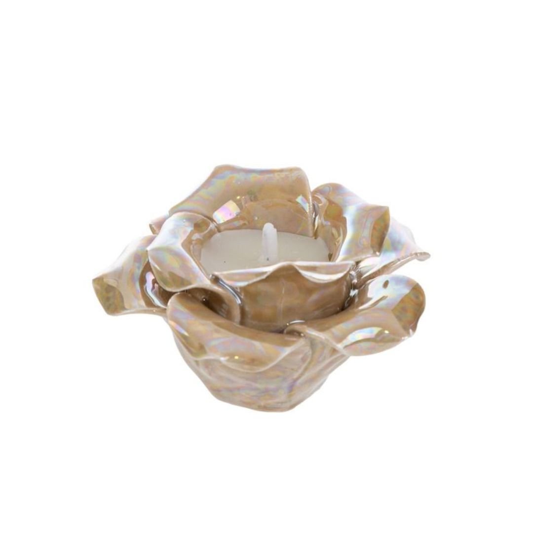 Fiore con Candela in Porcellana Beige 8cm di Le Stelle Bomboniere Fiore con Candela in Porcellana Beige 8cm