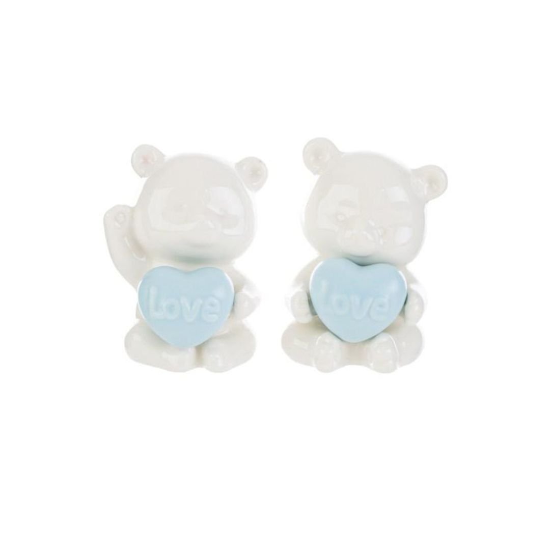 Orsetto in Porcellana Cuore Celeste 5.5x5.5x8cm di Le Stelle Bomboniere Orsetto in Porcellana Cuore Celeste