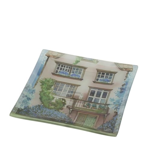Piatto in Vetro Cottage Rosa di Hervit Creation 20x20cm Piatto in Vetro Cottage Rosa