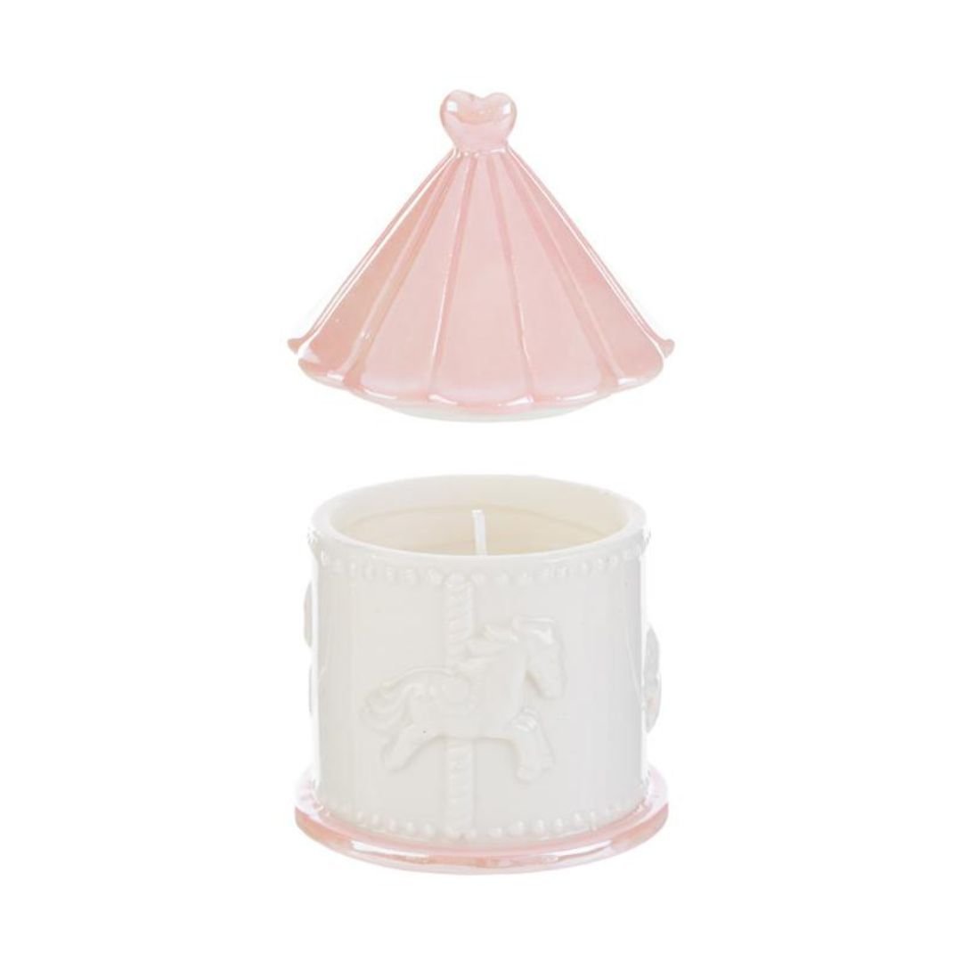 Candela Soia Giostrina in Porcellana Rosa di Le Stelle Bomboniere Candela Soia Giostrina in Porcellana Rosa