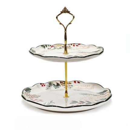 Alzatina a 2 Ripiani Natalizia Ghirlanda di Vestiamo Casa Gran Natale