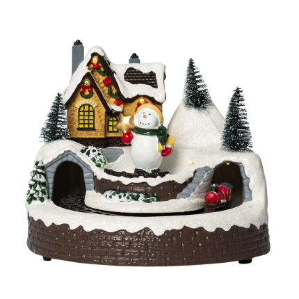 Giostrina Paesaggio Innevato con Trenino Modello Pupazzo di Neve