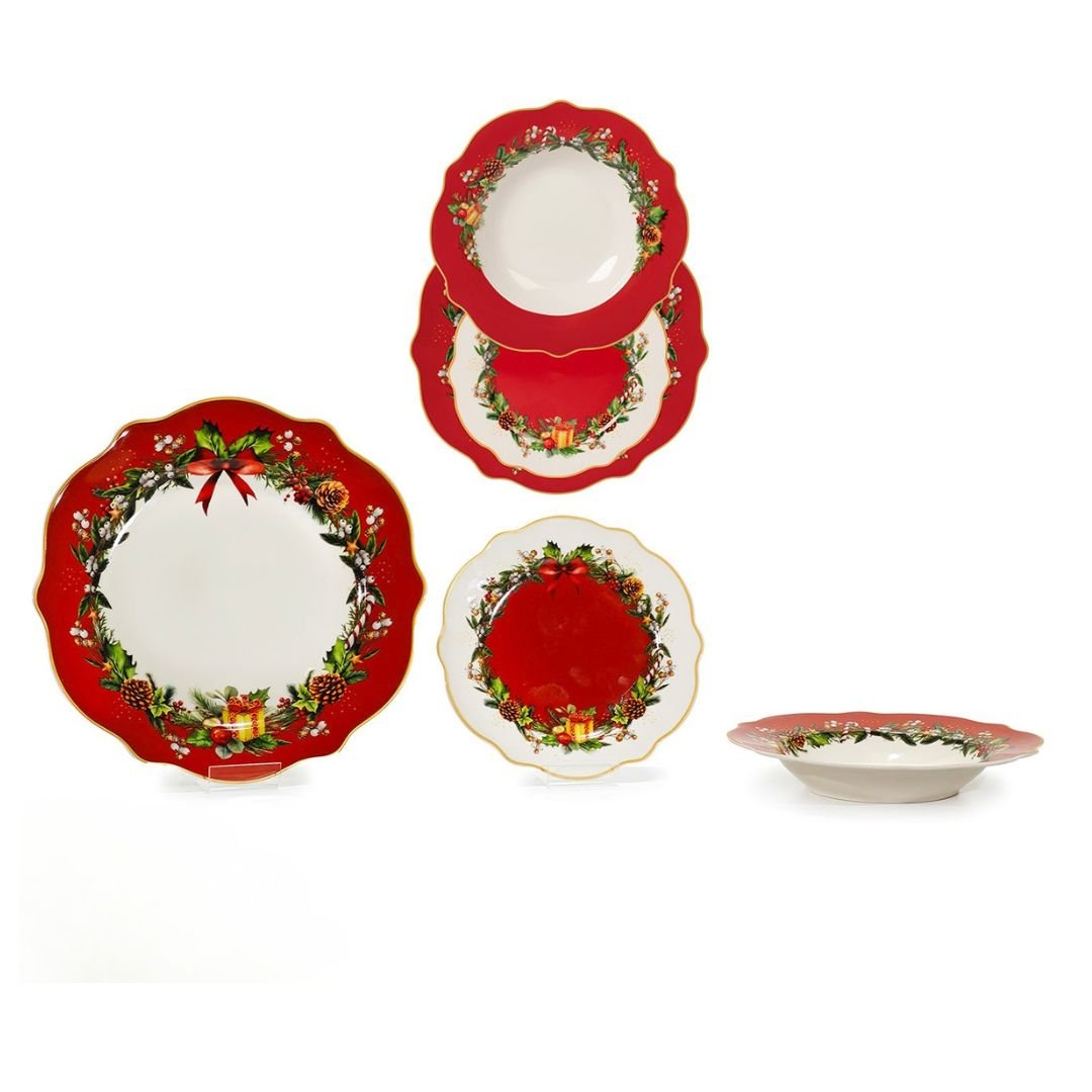 Piatti Natalizi Rossi con Ghirlanda in porcellana di vestiamo casa gran natale Piatti Natalizi Rossi con Ghirlanda in porcellana di vestiamo casa gran natale