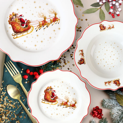 Set di Piatti Natalizi Slitta Vestiamo Casa Gran Natale 18 piatti di natale