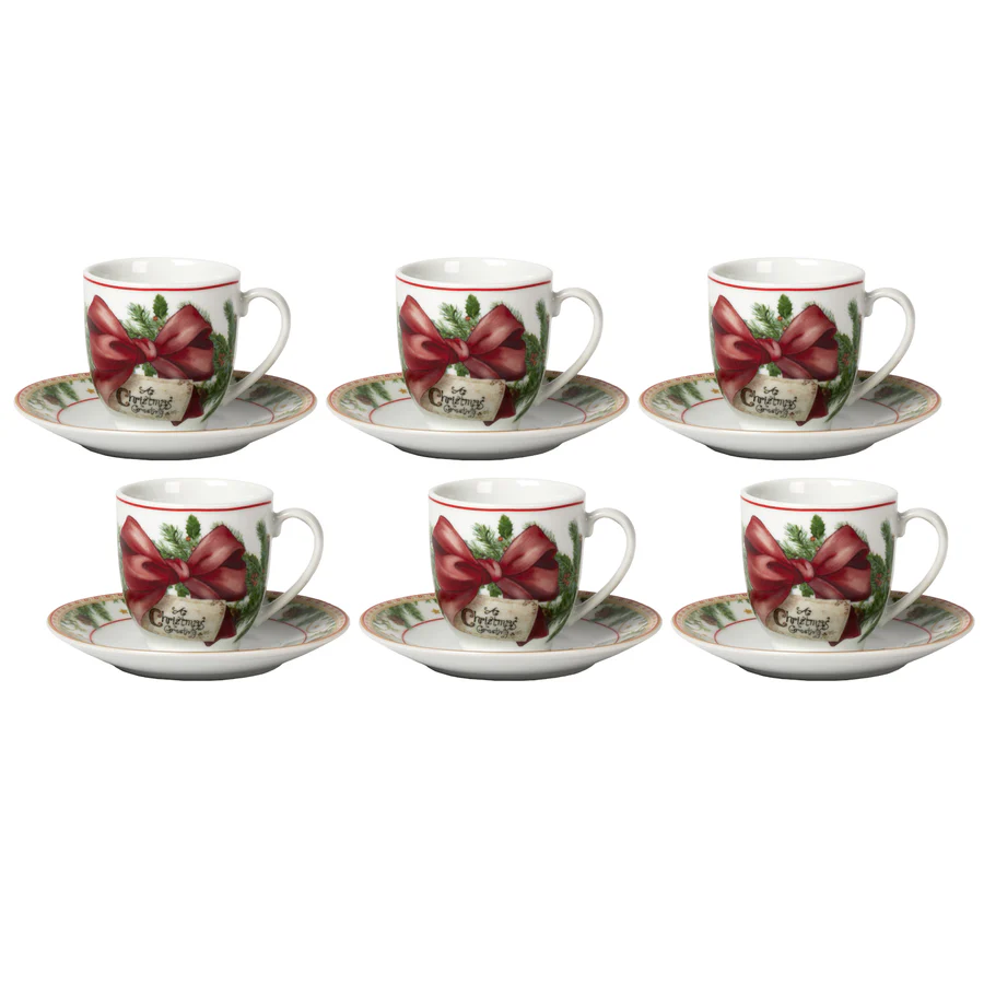 Tazze Caffè Red Ribbon Garland Vestiamo Casa Gran Natale Tazze Caffè Red Ribbon Garland Vestiamo Casa Gran Natale