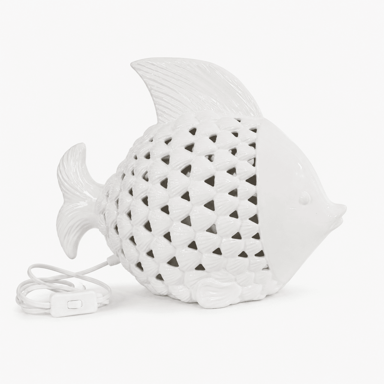 Lampada Pesce Bianco Conchiglie 27cm di Poise Home Lampada Pesce Bianco Conchiglie 27cm