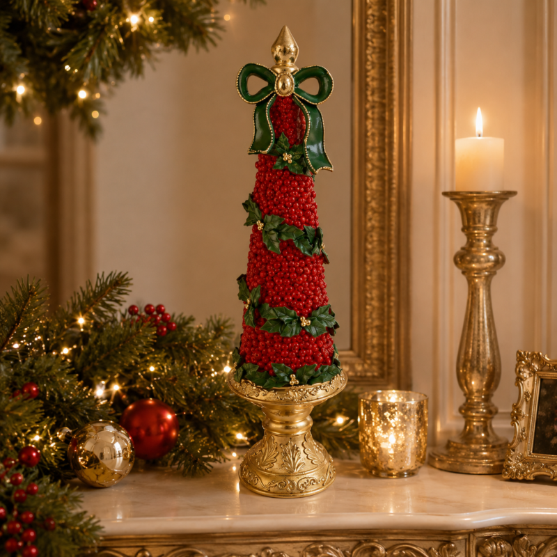 Albero Natalizio Rosso con Addobbi 48cm di Le Stelle Natale Ambientato