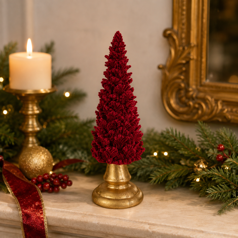 Albero di Natale Velluto Rosso 22cm Ambientato
