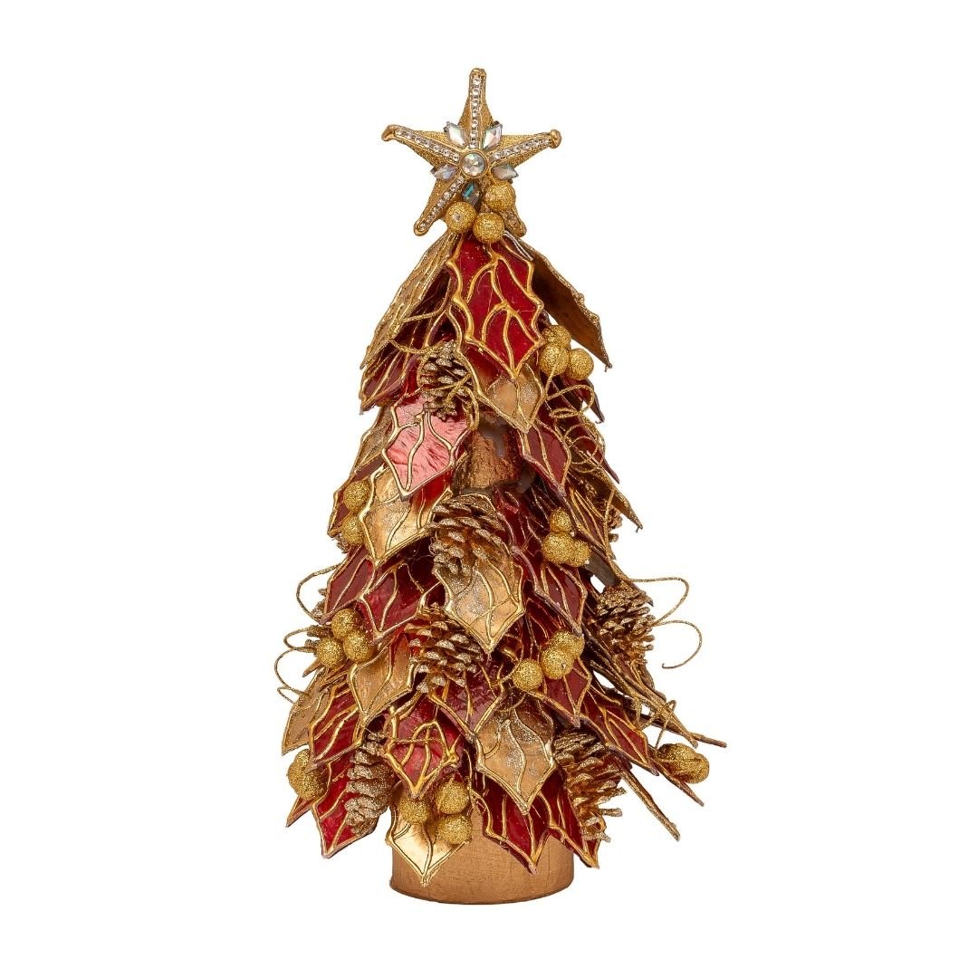 Albero di Natale con Foglie Rosso 34cm di palais Royal Albero di Natale con Foglie Rosso 34cm
