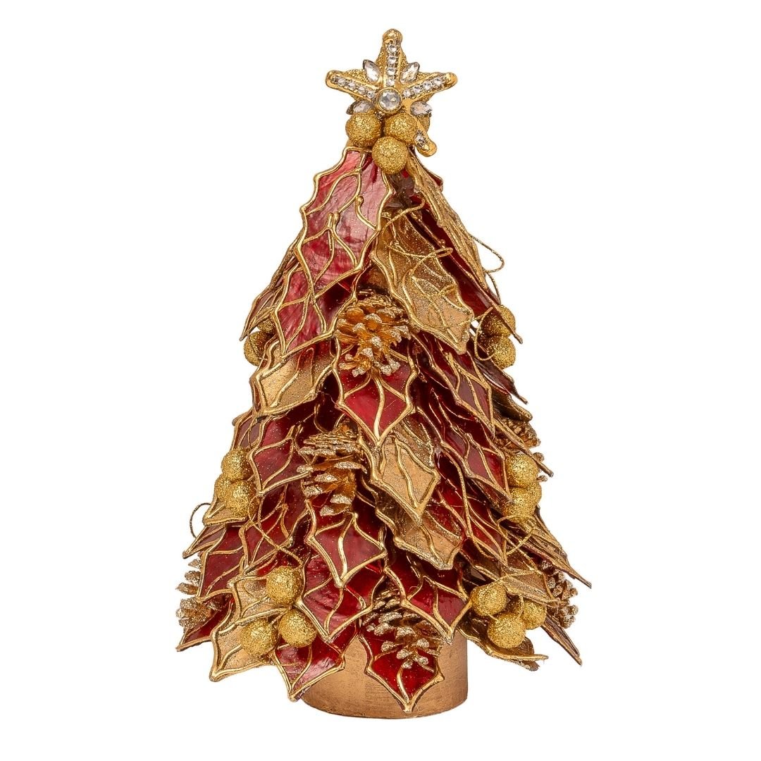 Albero di Natale con Foglie Rosso 41cm di Palais Royal Albero di Natale con Foglie Rosso 41cm