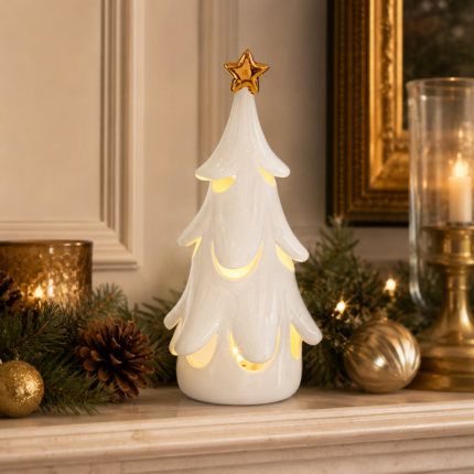 Albero in Porcellana Bianca a Led 26cm Le Stelle Natale ambientato