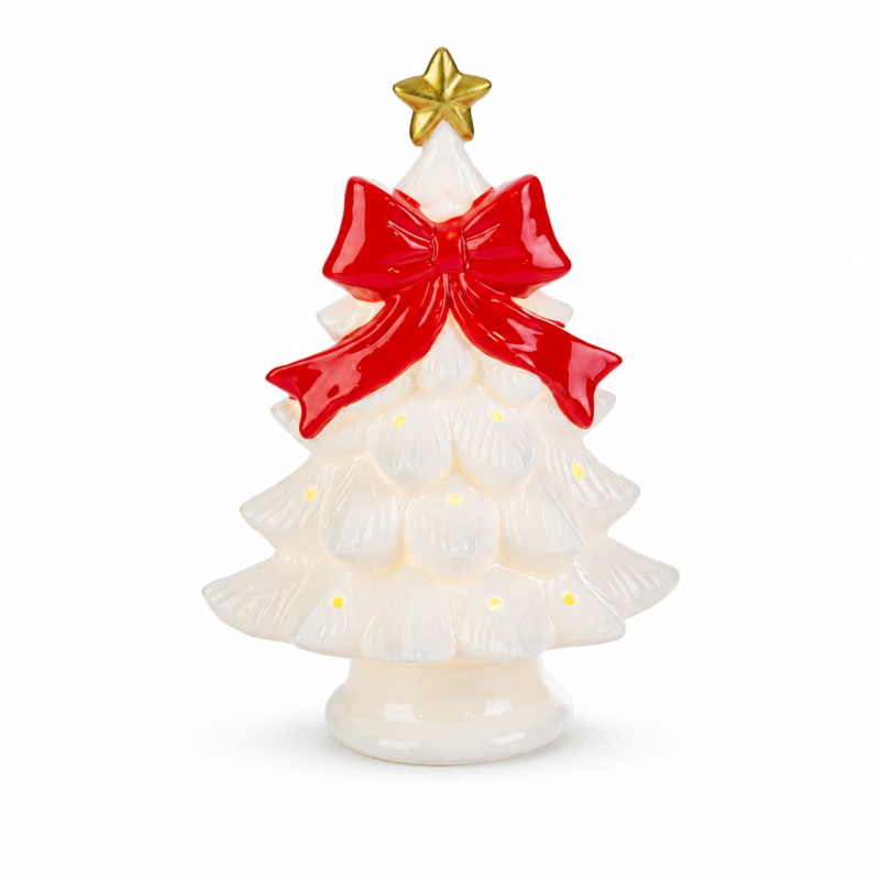 Albero in Porcellana con Fiocco Rosso 17cm