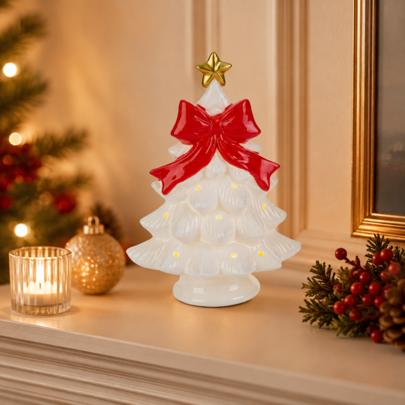Albero in Porcellana con Fiocco Rosso 17cm di Le Stelle Natale Ambientato