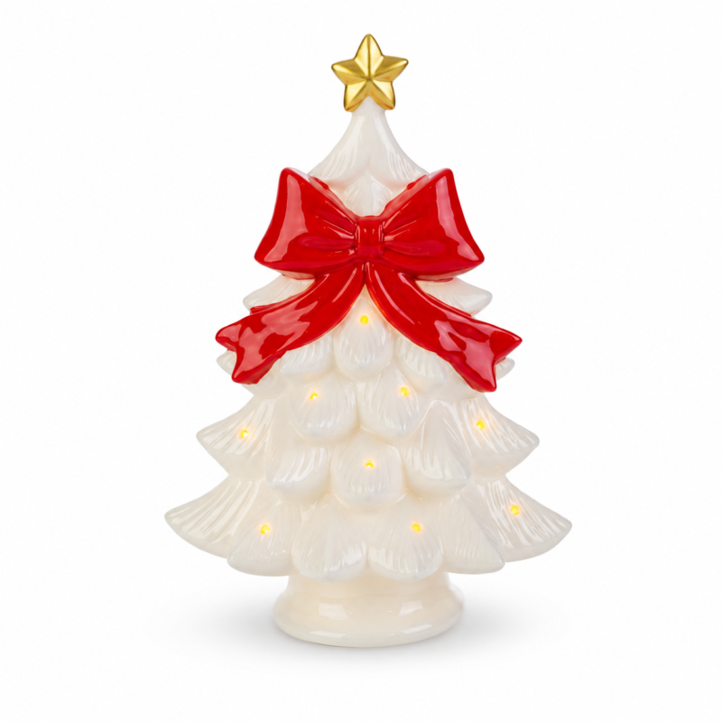 Albero in Porcellana con Fiocco Rosso 23cm