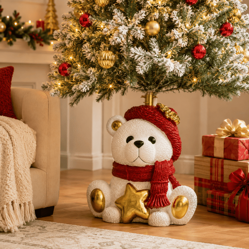 Base Albero Orsetto Bianco 54cm di Vestiamo Casa Gran Natale Ambientata