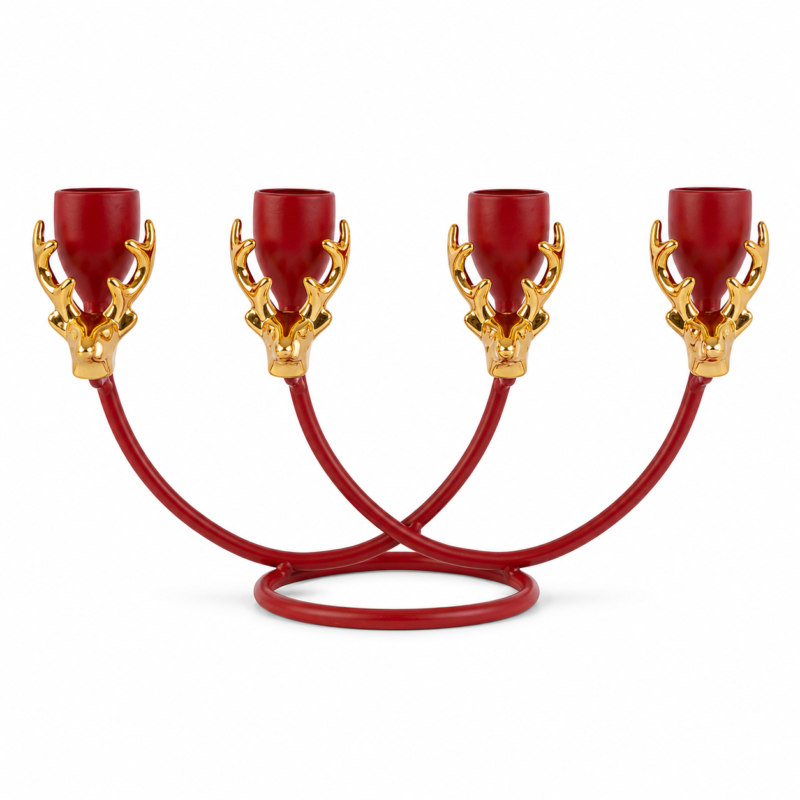 Candelabro Natalizio Metallo Rosso e Oro
