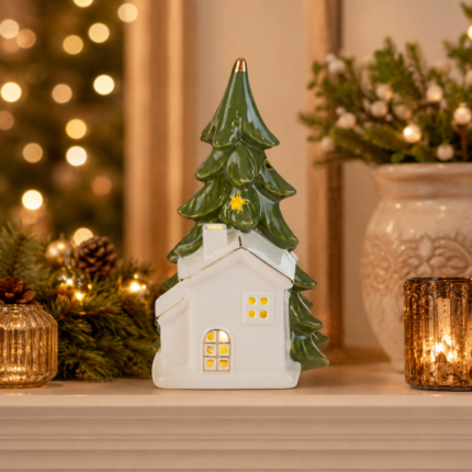Casetta in Porcellana con Albero 22cm di Le Stelle Natale Ambientata