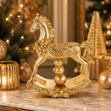 Cavallo a Dondolo Natalizio Oro 44cm di Le Stelle Natale ambientato