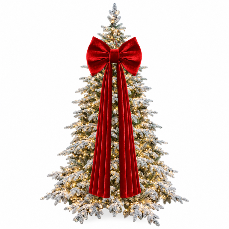 Bundle Nordic, Albero di Natale innevato 240cm e Fiocco in velluto Rosso 180cm