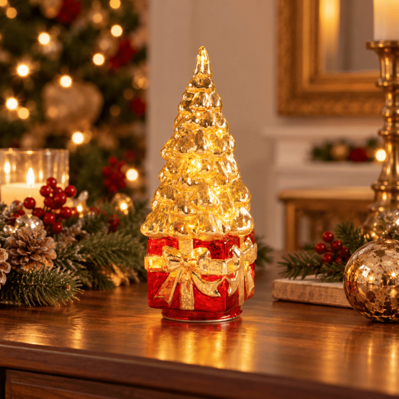 Abete a Led Rotante Oro 30cm di Mascagni Ambientato