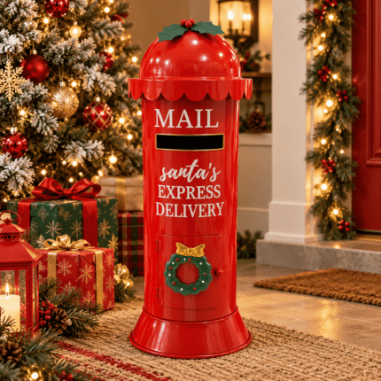 Cassetta Postale Natalizia Rossa 52cm di Vestiamo Casa Gran Natale Ambientata